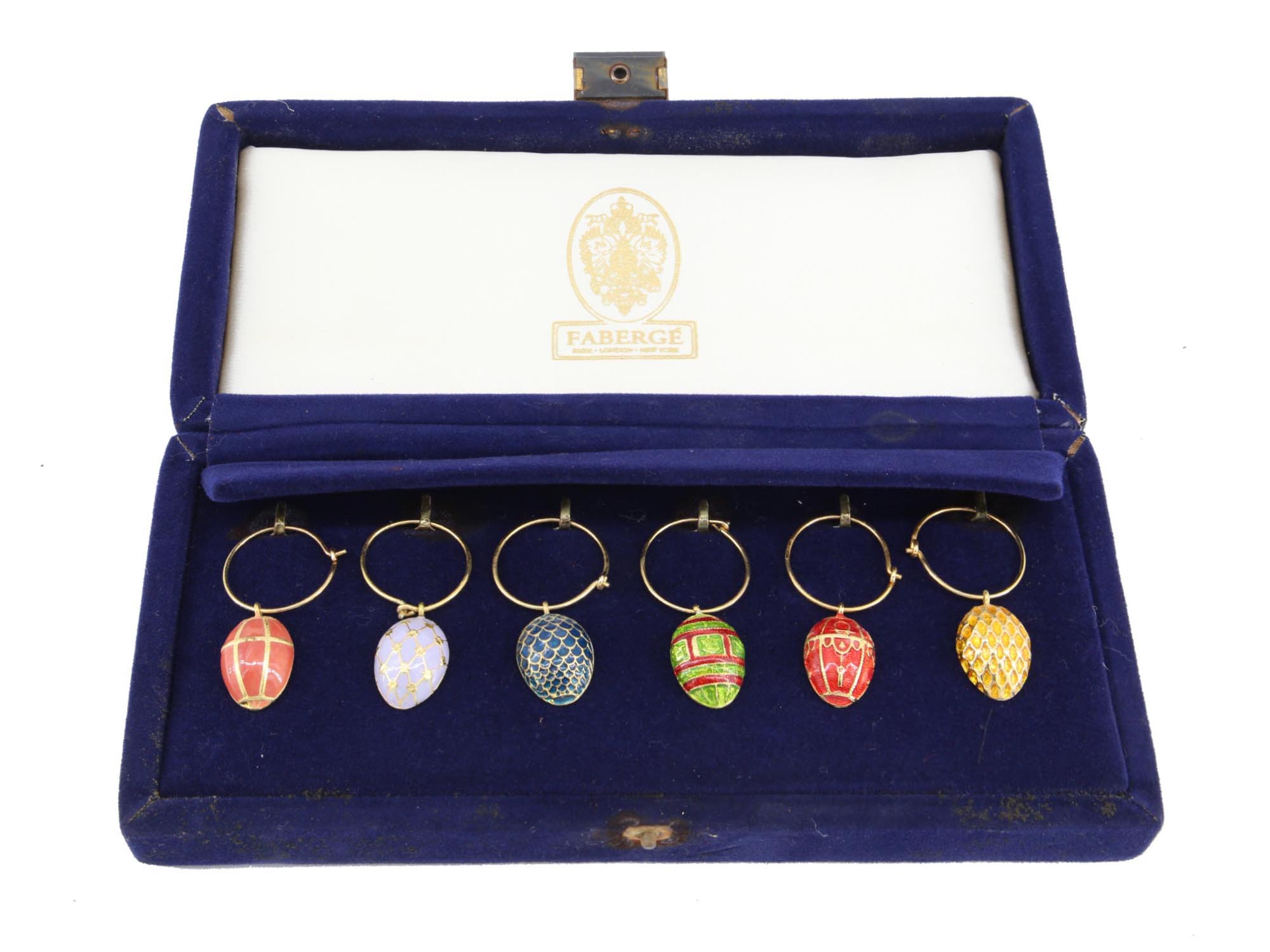 A SET OF SIX FABERGE ENAMEL EGG WINE CHARMS PIC-0